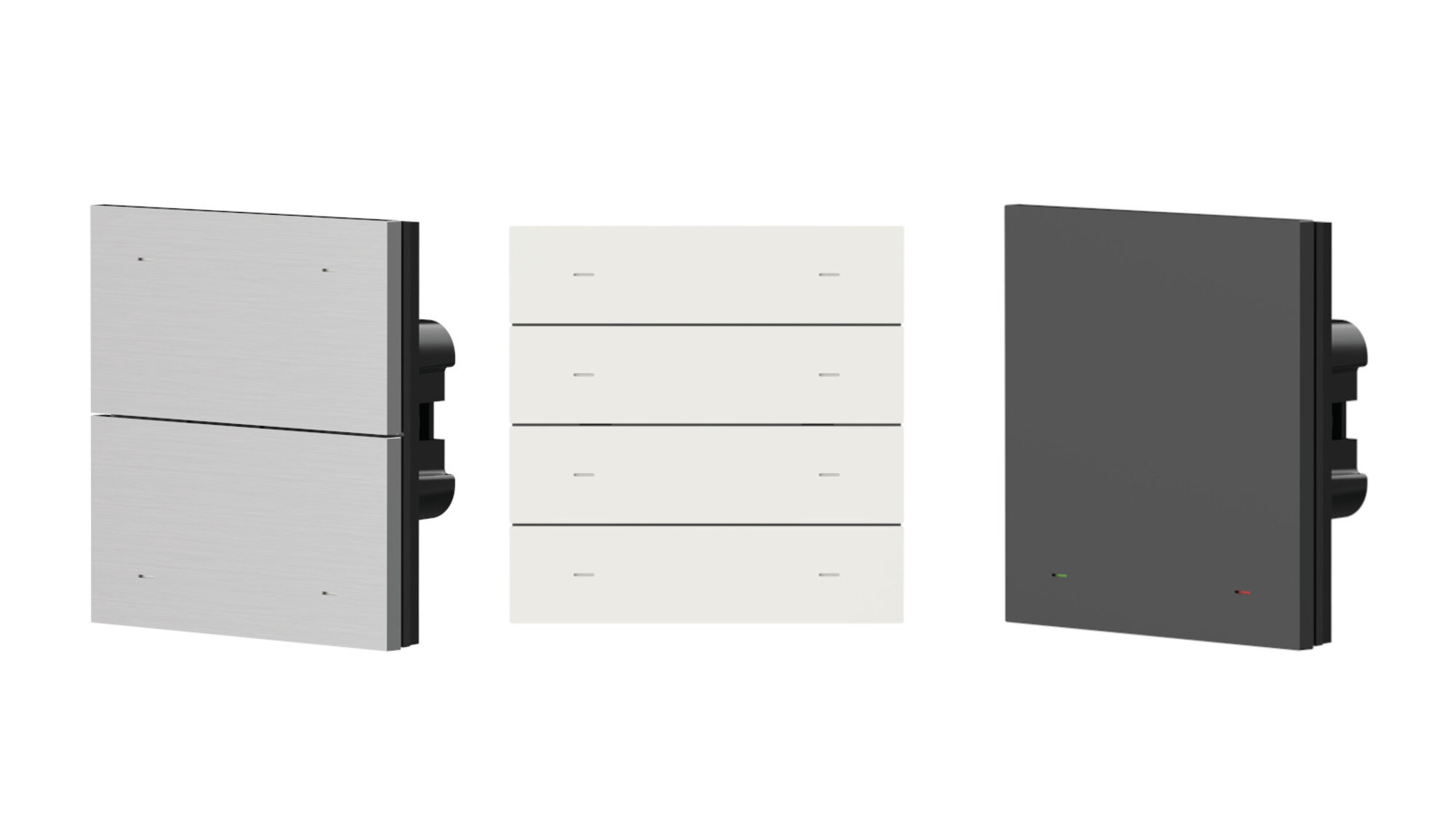 Theben iONprime Die Wippen des Tastsensors sind in gebürstetem Aluminium, Messing sowie in matt lackiertem Metall und Kunststoff erhältlich. (Foto: Theben AG)