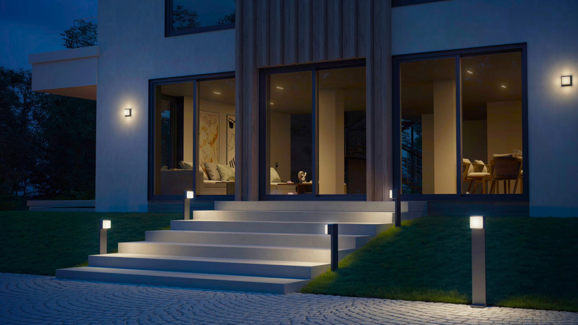 Per Bluetooth vernetzbare Lichtwürfel von Steinel für den Außenbereich Per Bluetooth vernetzbare Lichtwürfel von Steinel für den Außenbereich
